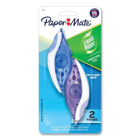 Paper Mate DryLine Grip Correction Tape, 1/5" x 335", Blue/Purple Dispensers, PK2 87813